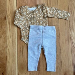 3-6 Months mustard yellow and grey ribbed Laura Ashley Onesie and Pants Set
